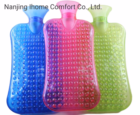 Funda de piel de lujo CE ISO con bolsa larga de PVC para botella de agua caliente con cuello estándar británico para masaje