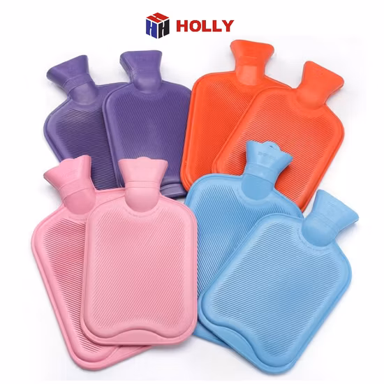 Bolsa de agua caliente de caucho 100% natural, duradera, sin BPA, de diferente capacidad y forma